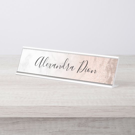 Elegant Modern Copper Rose Gold Glitter Marble Desk Name Plate