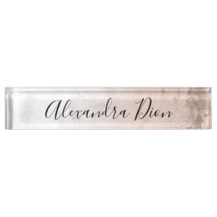 Elegant modern copper rose gold glitter marble desk name plate