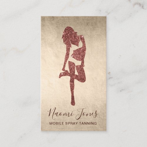 Elegant modern copper rose gold glitter spray tans business card