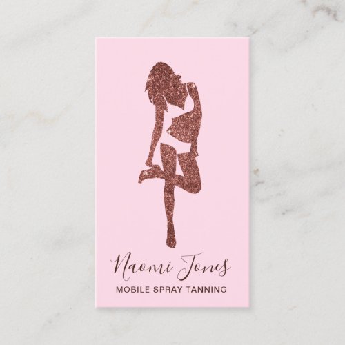 Elegant modern copper rose gold glitter spray tans business card