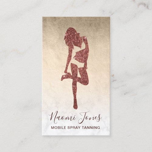 Elegant modern copper rose gold glitter spray tans business card