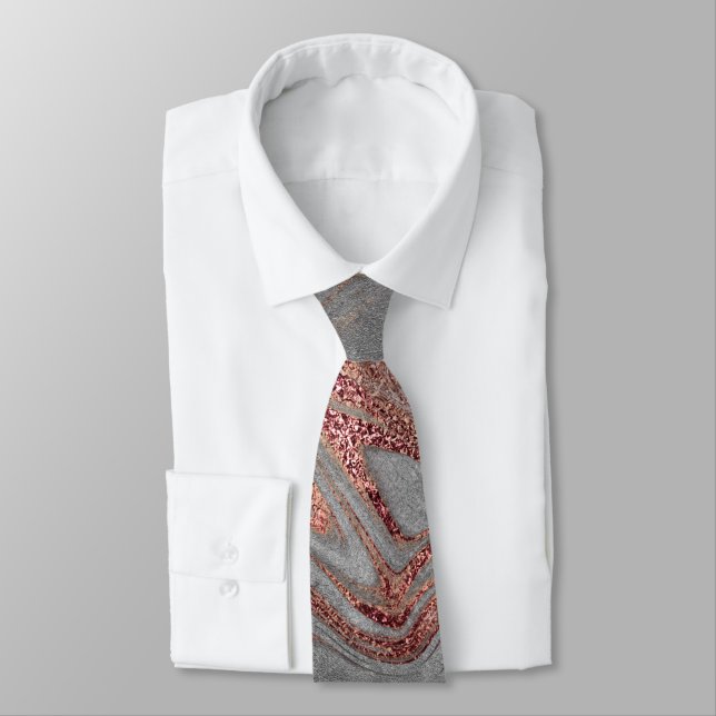 Elegant modern copper rose gold gray marble look neck tie (Tied)