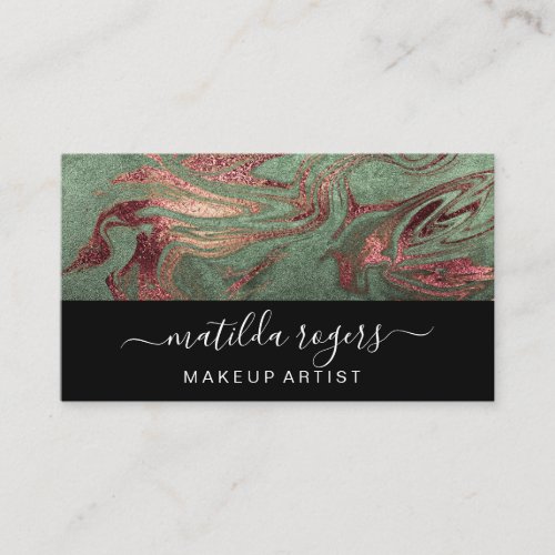 Elegant modern copper rose gold green marble look business card