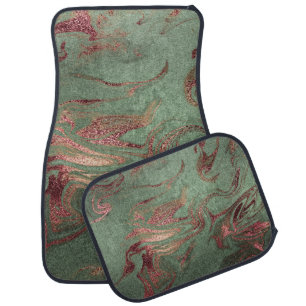Elegant modern copper rose gold green marble look car floor mat