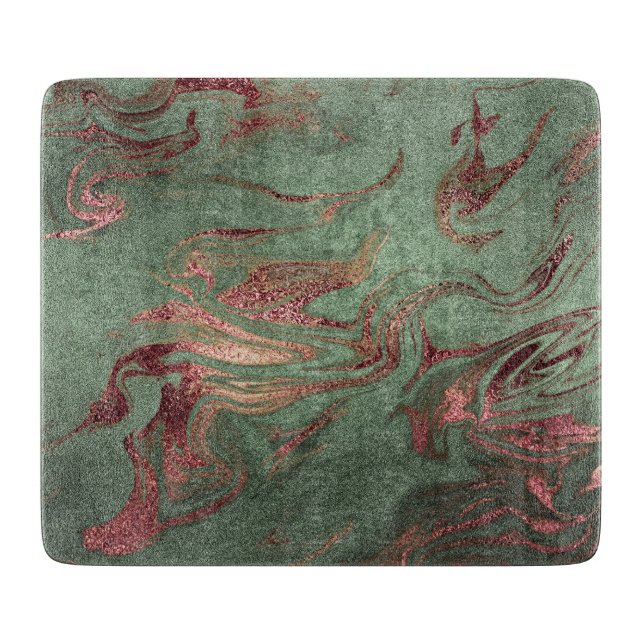 Elegant modern copper rose gold green marble look cutting board (Front)