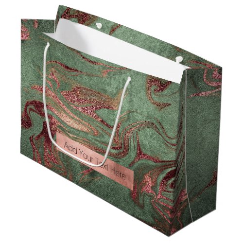 Elegant modern copper rose gold green marble look large gift bag