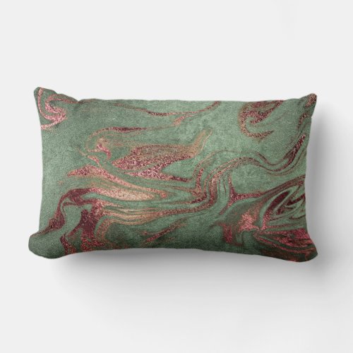 Elegant modern copper rose gold green marble look lumbar pillow