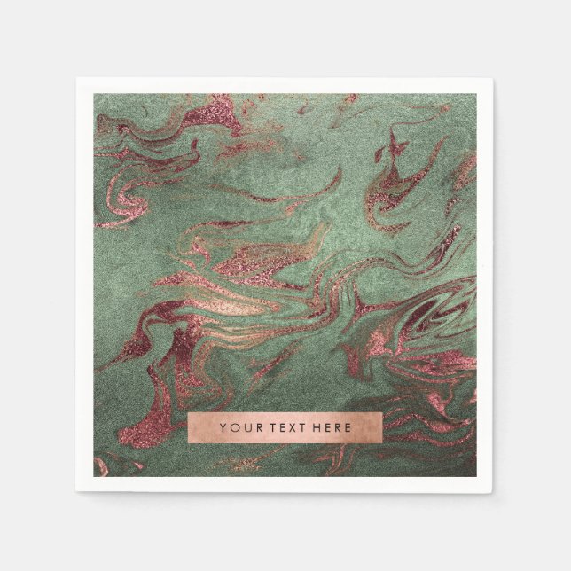 Elegant modern copper rose gold green marble look napkins (Front)