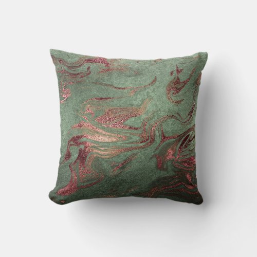 Elegant modern copper rose gold green marble look throw pillow