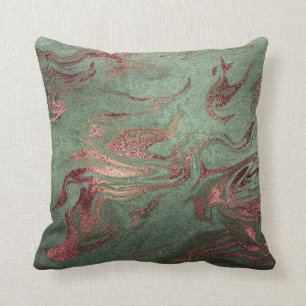 Elegant modern copper rose gold green marble look throw pillow