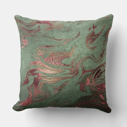 Elegant modern copper rose gold green marble look throw pillow