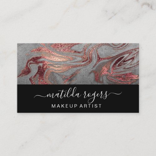 Elegant modern copper rose gold grey marble look business card