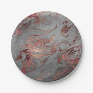Elegant modern copper rose gold grey marble look paper plates