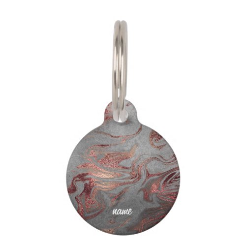 Elegant modern copper rose gold grey marble look pet ID tag