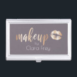 Elegant modern copper rose gold lips and makeup business card case<br><div class="desc">Stylish makeup design featuring faux copper rose gold makeup text and lips.</div>