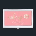 Elegant modern copper rose gold lips and makeup business card case<br><div class="desc">Stylish makeup design featuring faux copper rose gold makeup text and lips.</div>