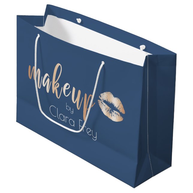 Elegant modern copper rose gold lips and makeup large gift bag (Front Angled)