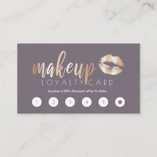 Elegant modern copper rose gold lips and makeup loyalty card