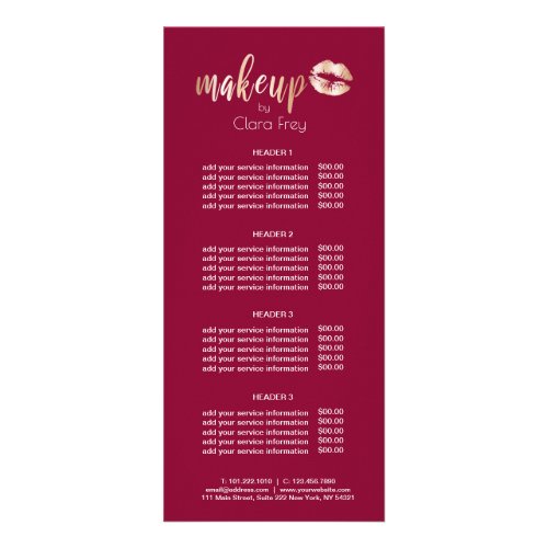 Elegant modern copper rose gold lips and makeup rack card