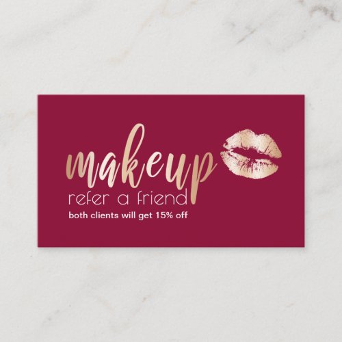 Elegant modern copper rose gold lips and makeup referral card