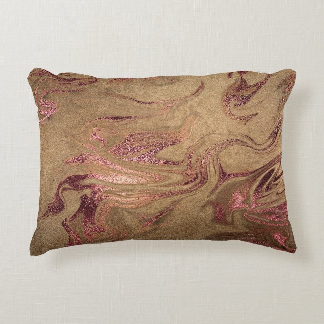 Elegant modern copper rose gold marble look accent pillow (Front)