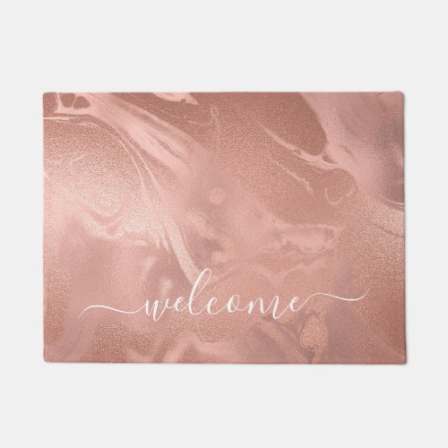 Elegant modern copper rose gold marble look doormat