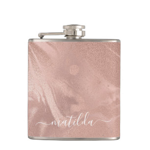 Elegant modern copper rose gold marble look flask