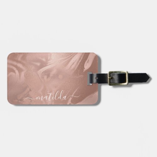 Elegant modern copper rose gold marble look luggage tag