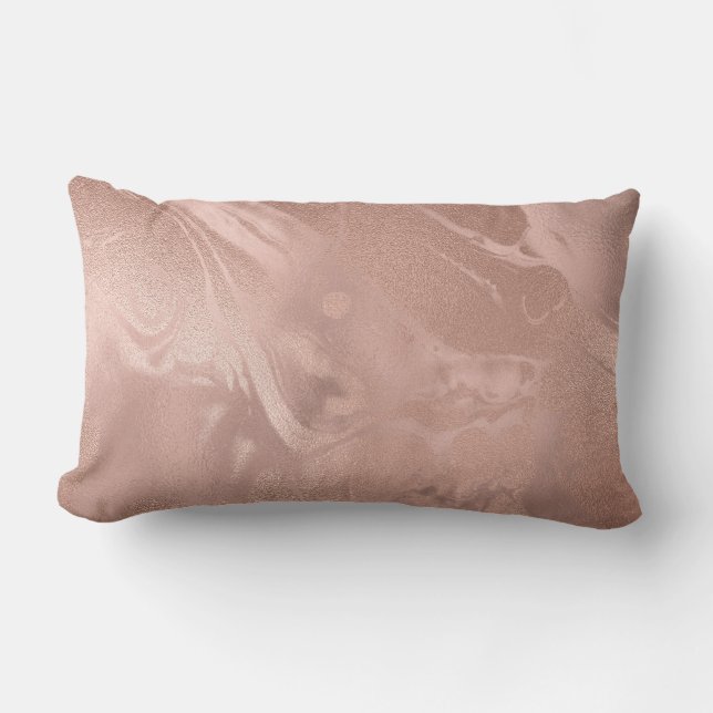 Elegant modern copper rose gold marble look lumbar pillow (Front)
