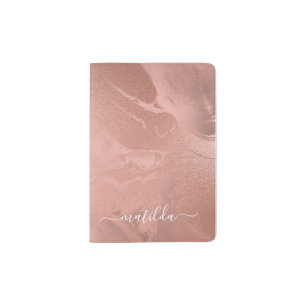 Elegant modern copper rose gold marble look passport holder