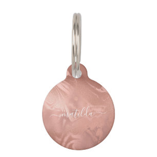 Elegant modern copper rose gold marble look pet ID tag