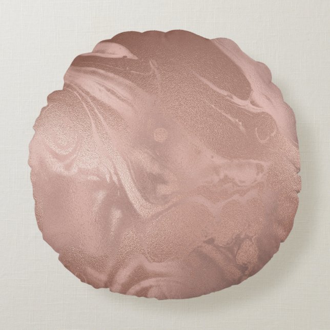 Elegant modern copper rose gold marble look round pillow (Front)