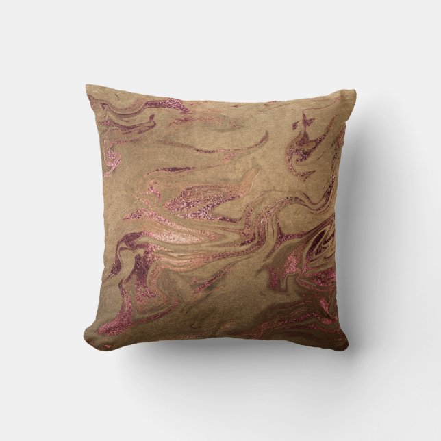 Elegant modern copper rose gold marble look throw pillow (Front)