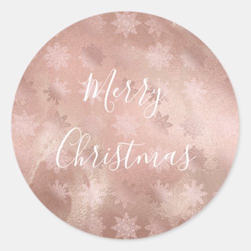 Elegant modern copper rose gold marble snowflakes classic round sticker