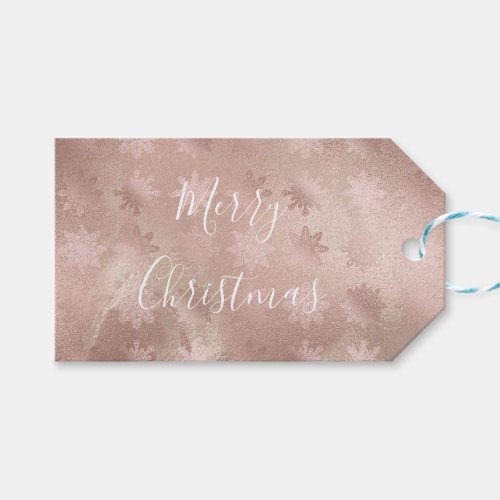 Elegant modern copper rose gold marble snowflakes gift tags