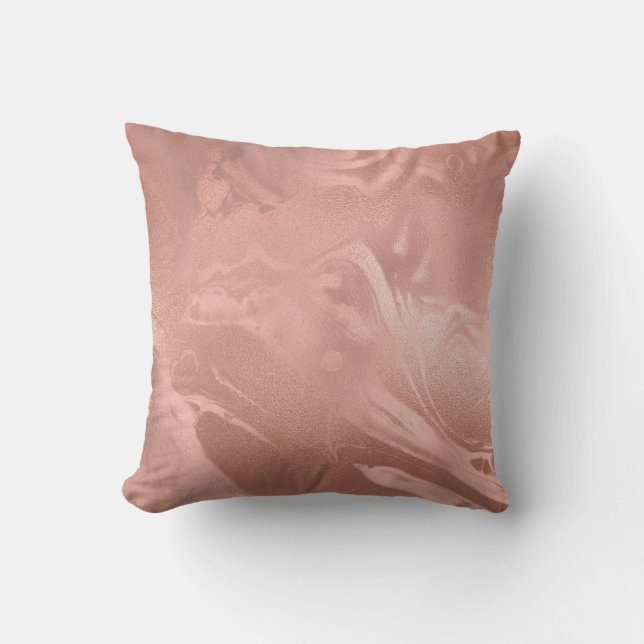 Elegant modern copper rose gold metallic marble throw pillow (Front)