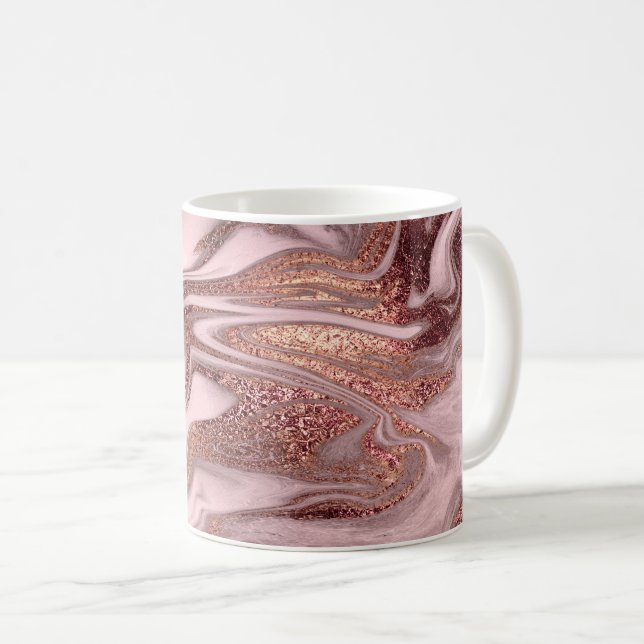 Elegant modern copper rose gold & pink marble coffee mug (Front Right)