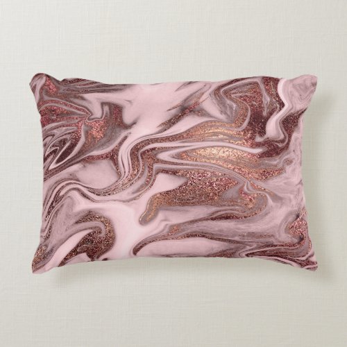 Elegant modern copper rose gold  pink marble look accent pillow