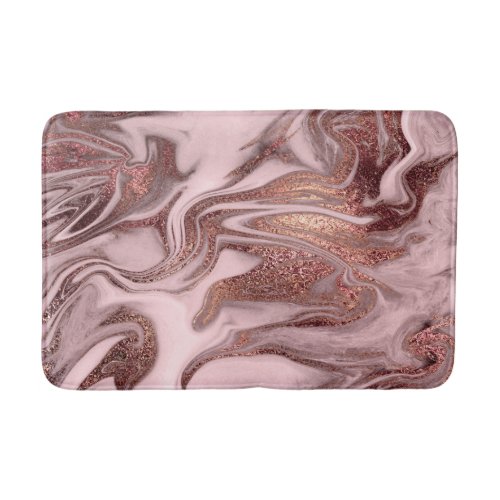 Elegant modern copper rose gold pink marble look bath mat