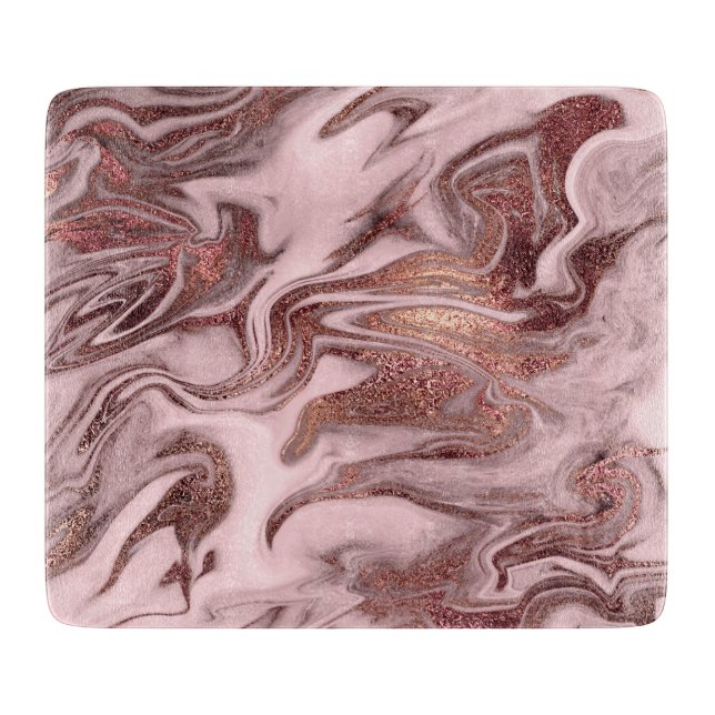 Elegant modern copper rose gold pink marble look cutting board (Front)
