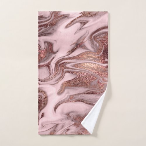 Elegant modern copper rose gold pink marble look hand towel 