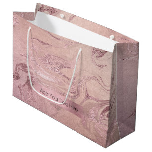 Elegant modern copper rose gold pink marble look large gift bag