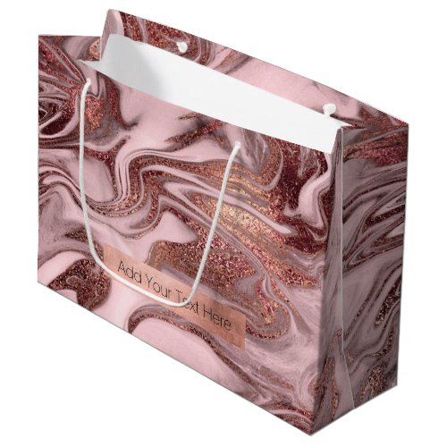 Elegant modern copper rose gold pink marble look large gift bag