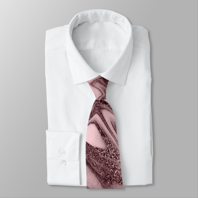 Elegant modern copper rose gold pink marble look neck tie (Tied)