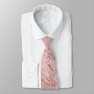 Elegant modern copper rose gold pink marble look neck tie