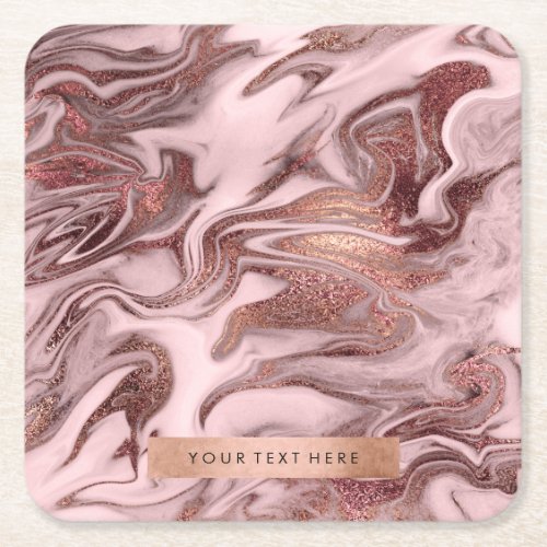 Elegant modern copper rose gold pink marble look square paper coaster