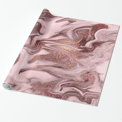 Elegant modern copper rose gold pink marble look wrapping paper