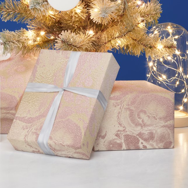 Elegant modern copper rose gold & pink marble wrapping paper (Holidays)