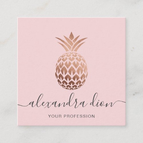 Elegant modern copper rose gold pink pineapple square business card
