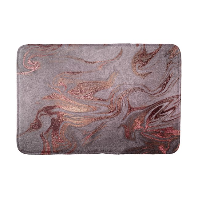 Elegant modern copper rose gold purple marble look bath mat (Front)